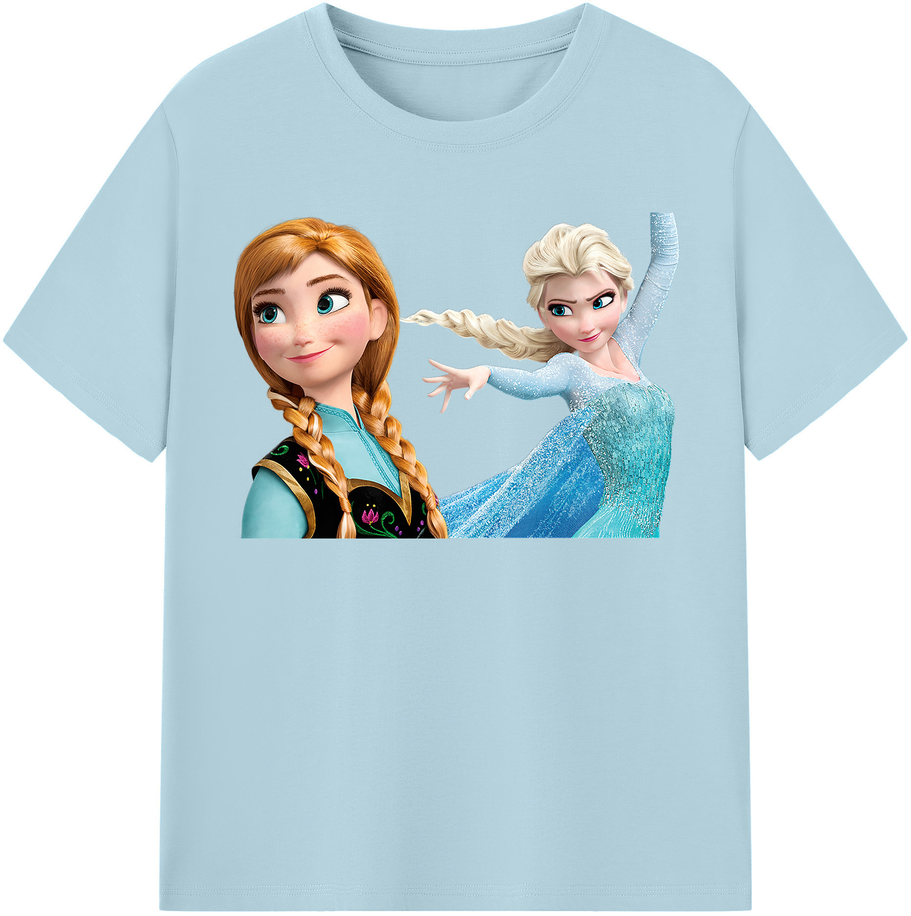 （画像用） アナと雪の女王 アンナ エルサ Frozen Anna Elsa 綿100％半袖Tシャツ（フロントプリント）